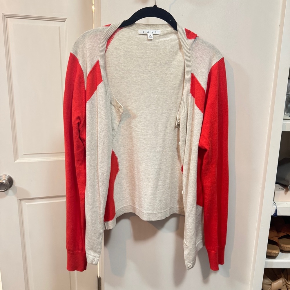 CAbi Red and Oatmeal Cardigan Sweater